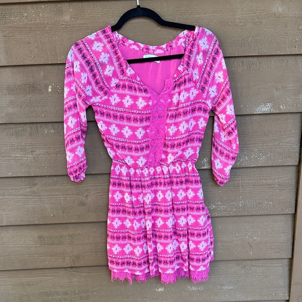 Abercrombie kids, pink butterfly and hearts print dress size 13/14